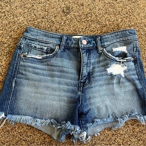 BKE Blue Distressed Jean Shorts with Frayed Hem